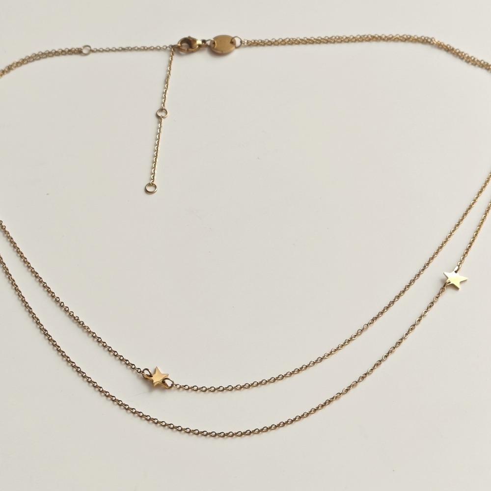 Jennifer Zeuner Layered Star Necklace Stainless Steel Gold Tone Dainty Celestial